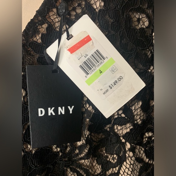 NWT DKNY Lace Ruched 3/4 Sleeve Cocktail Dress Black 4 - Picture 4 of 8